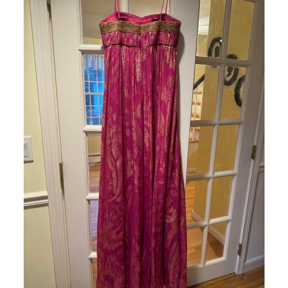 Aidan Mattox Pink & Gold Grecian Gown - Picture 3 of 6